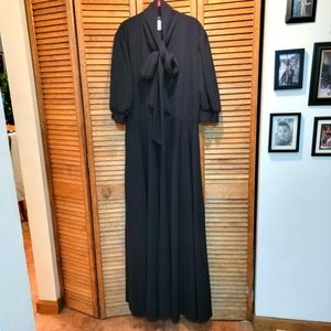 Asoph Black Maxi Dress with Bow Tie and Puff Sleeves